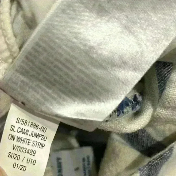 Old Navy Jumpsuit Blue Striped Cropped Linen Blend Sleeveless Square Neck Size S - Picture 4 of 8